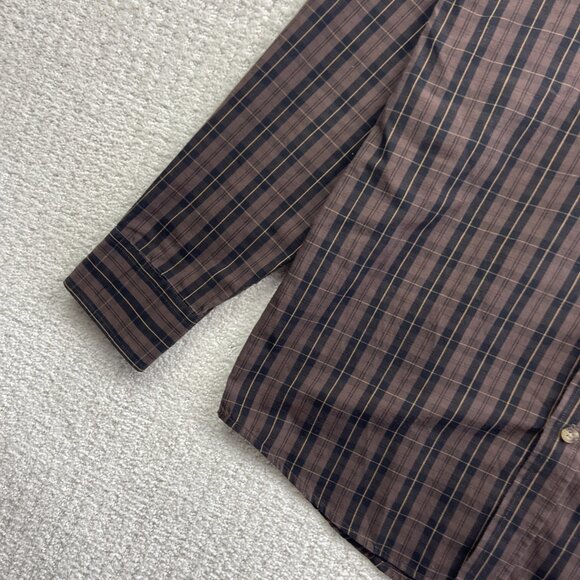 Arnold Palmer Easy Care Mens Sz S Button Up Dress Shirt Brown Plaid Long Sleeve - Picture 3 of 11